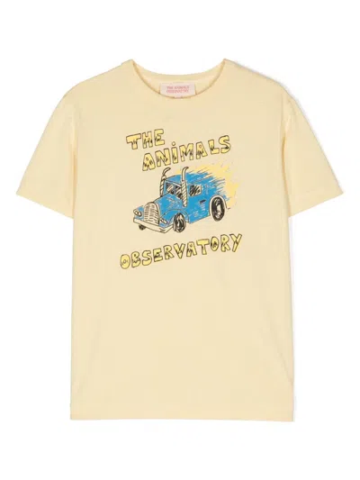 The Animals Observatory Kids' The Truck Rooster Cotton T-shirt In Yellow