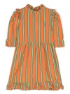 The Animals Observatory Tortoise Kids Linen-blend Dress In Orange