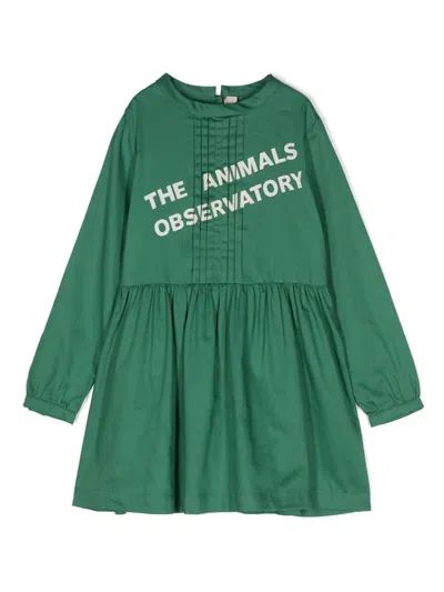 The Animals Observatory Kids' Tortoise Logo-print Dress In Green