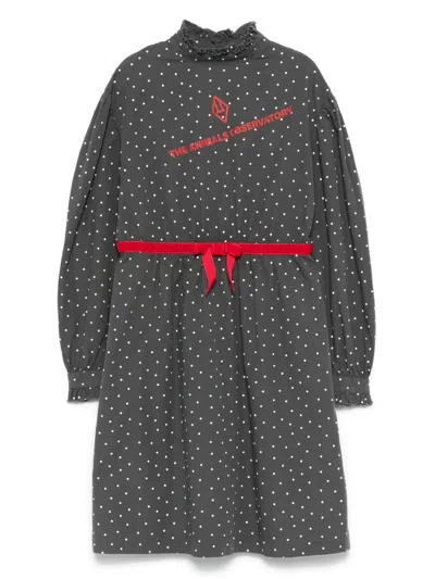 The Animals Observatory Tortoise Polka-dot Ruffled Midi Dress In Gray