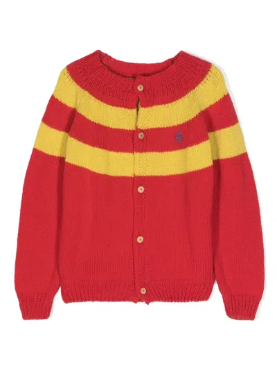 The Animals Observatory Kids' Toucan Striped Wool Cardigan In Red