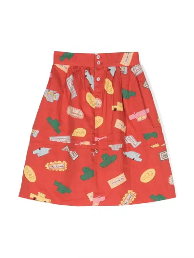 The Animals Observatory Kids' Turkey Graphic-print Skirt In Red