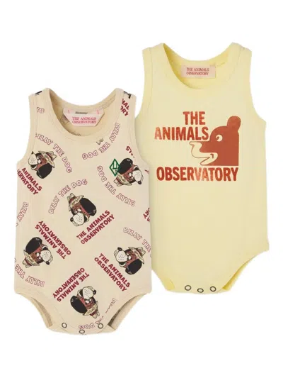 The Animals Observatory Turtle Dog-print Babysuit (set Of Two) In Brown