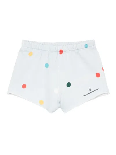 The Animals Observatory Babies' Turtledove Polka-dot Frayed Shorts In Blue