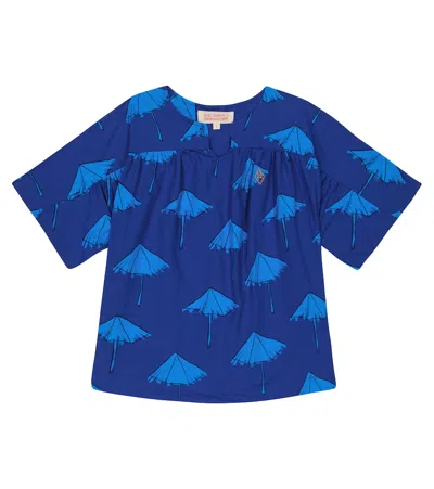 The Animals Observatory Kids' Umbrellas Printed Cotton Shirt In Blue