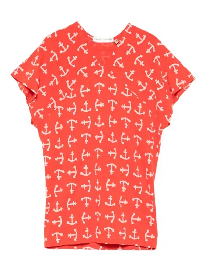 The Animals Observatory Kids' Walrus Anchor-print Dress In Red