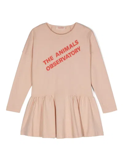 The Animals Observatory Kids' Walrus Logo-print Dress In Neutral