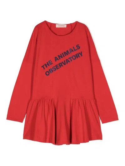The Animals Observatory Kids' Walrus Logo-print Dress In Red