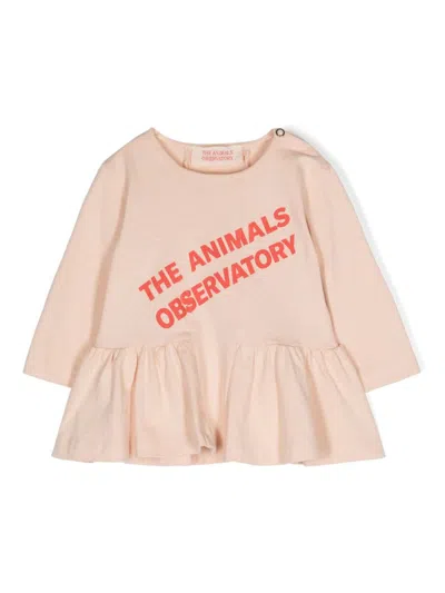 The Animals Observatory Babies' Wildebeest Logo-print Dress In Pink