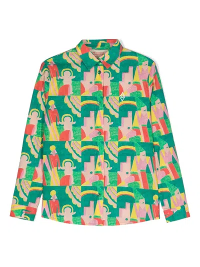 The Animals Observatory Kids' Wolf Abstract-print Shirt In Green