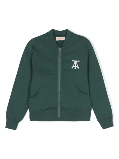 The Animals Observatory Kids' Zebra Logo-print Bomber Jacket In Green