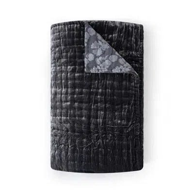 The Annam House Velvet Hand Quilt Throw - Dark Grey & Smoking Dust In Black