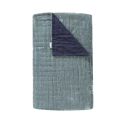 The Annam House Velvet Hand Quilt Throw - Duck Egg & Navy In Blue