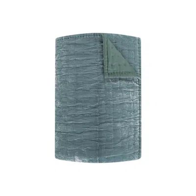 The Annam House Velvet Hand Quilt Throw - Duck Egg In Blue