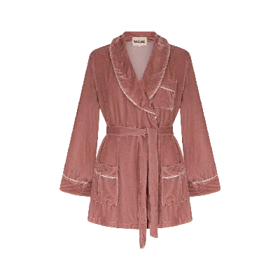 The Annam House Women's Pink / Purple Velvet Piped Short Robe With Belt - Old Rose