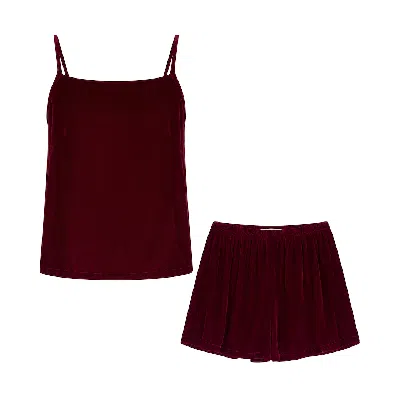 The Annam House Women's Red Velvet Short Pyjamas Set -  Rosewood