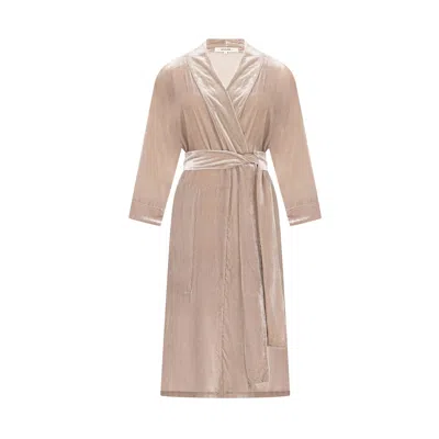 The Annam House Women's Velvet Long Robe With Belt - Grey