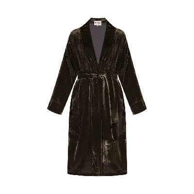 The Annam House Women's Velvet Piped Long Robe With Belt - Mocha Brown