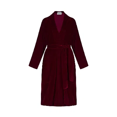 The Annam House Women's Velvet Piped Long Robe With Belt - Rosewood Red
