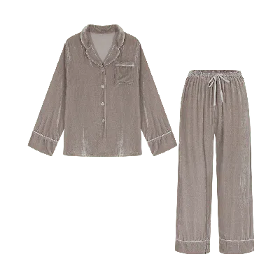 The Annam House Women's Velvet Pyjamas Set - Cool Grey In Gray