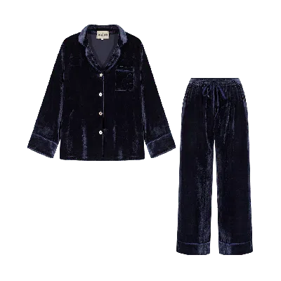 The Annam House Women's Velvet Pyjamas Set - Midnight In Blue
