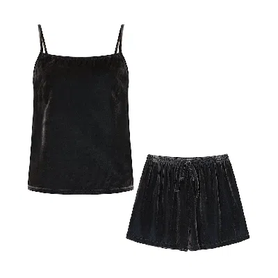 The Annam House Women's Velvet Short Pyjamas Set - Moss Brown