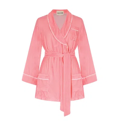 The Annam House Women's Velvet  Short Robe With Belt - Cloud Pink
