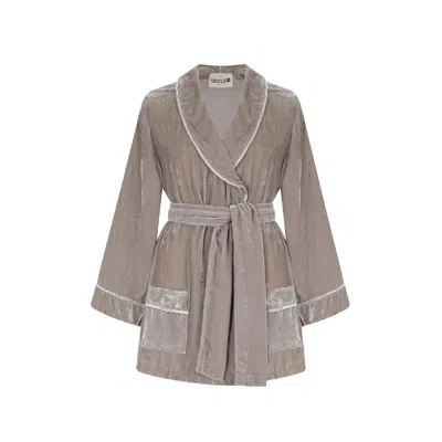 The Annam House Women's Velvet Short Robe With Belt - Cool Grey In Gray