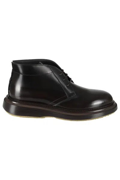 The Antipode Brushed Leather Lace-up Boots With Durable Sole In Brown