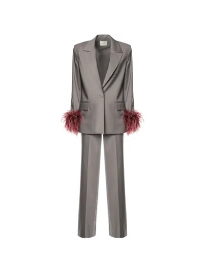 The Archivia Ares Feather-trim Single-breasted Suit In Gray