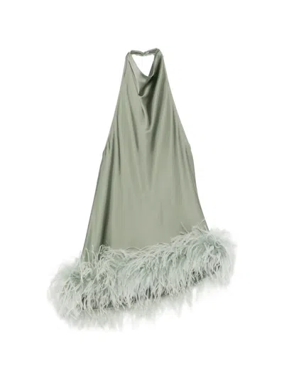 The Archivia Co Ord Mia Ares Feather-trim Trousers Set In Green