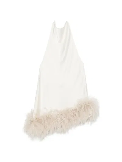 The Archivia Feather-trim Halterneck Dress In White