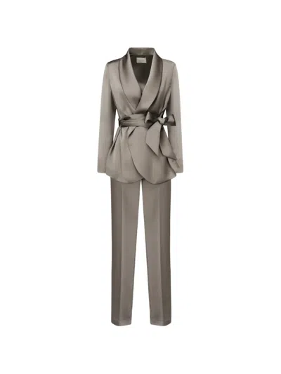 The Archivia Iris Sash-tie Shawl-lapel Suit In Gray