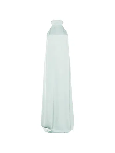 The Archivia Riviera Feather-trim Halterneck Maxi Dress In Blue
