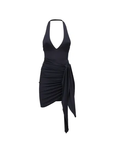 The Archivia Soil Asymmetrical-hem Ruched-detail Dress In Blue