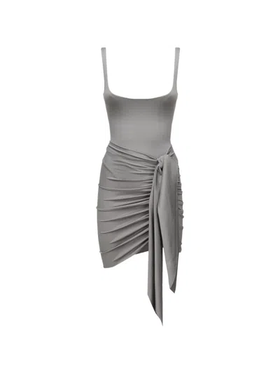 The Archivia Stone Bodysuit And Mini Skirt Set In Gray
