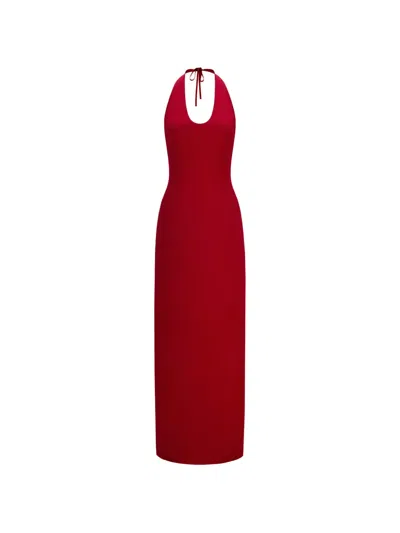 The Arkow Cara Halterneck Maxi Dress In Red