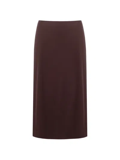 The Arkow Lily Side-slit Midi Skirt In Brown