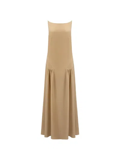 The Arkow Vera Pleated Silk Maxi Dress In Neutral