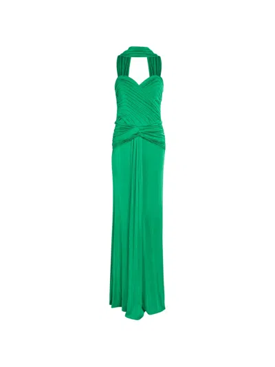 The Arrivals Amanda Ruched-detail Halterneck Maxi Dress In Green