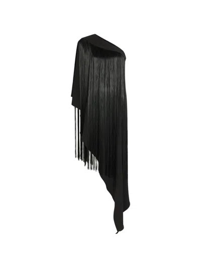 The Arrivals Angelica Fringed Asymmetric Dress In Black