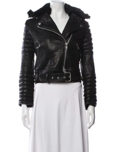 Pre-owned The Arrivals Lamb Leather Biker Jacket In Black