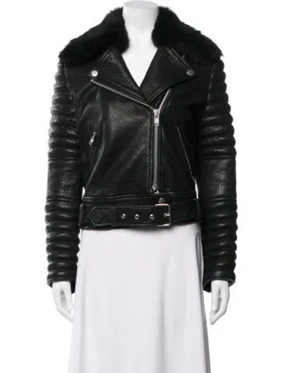 Pre-owned The Arrivals Lamb Leather Biker Jacket In Black