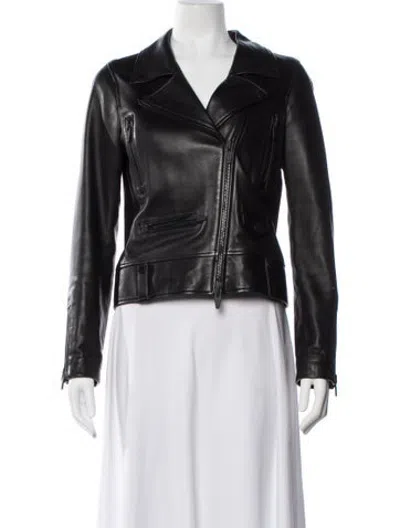 Pre-owned The Arrivals Lamb Leather Biker Jacket In Black
