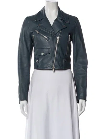 Pre-owned The Arrivals Lamb Leather Biker Jacket In Blue