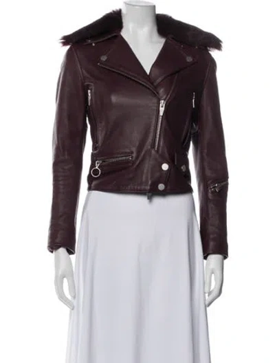 Pre-owned The Arrivals Lamb Leather Biker Jacket In Burgundy