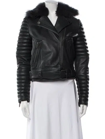 Pre-owned The Arrivals Lamb Leather Biker Jacket In Grey