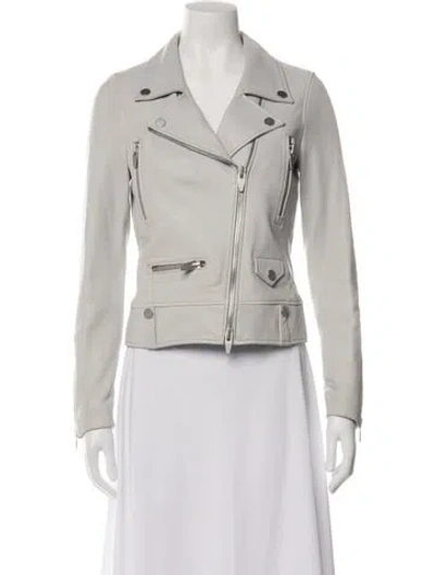 Pre-owned The Arrivals Lamb Leather Biker Jacket In Grey