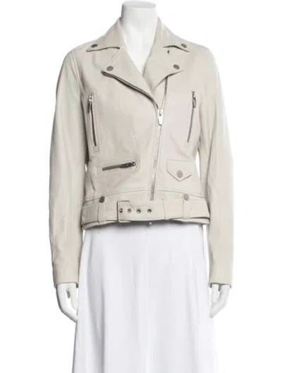 Pre-owned The Arrivals Lamb Leather Biker Jacket In Neutrals