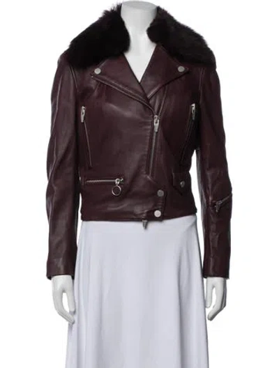 Pre-owned The Arrivals Lamb Leather Biker Jacket In Purple